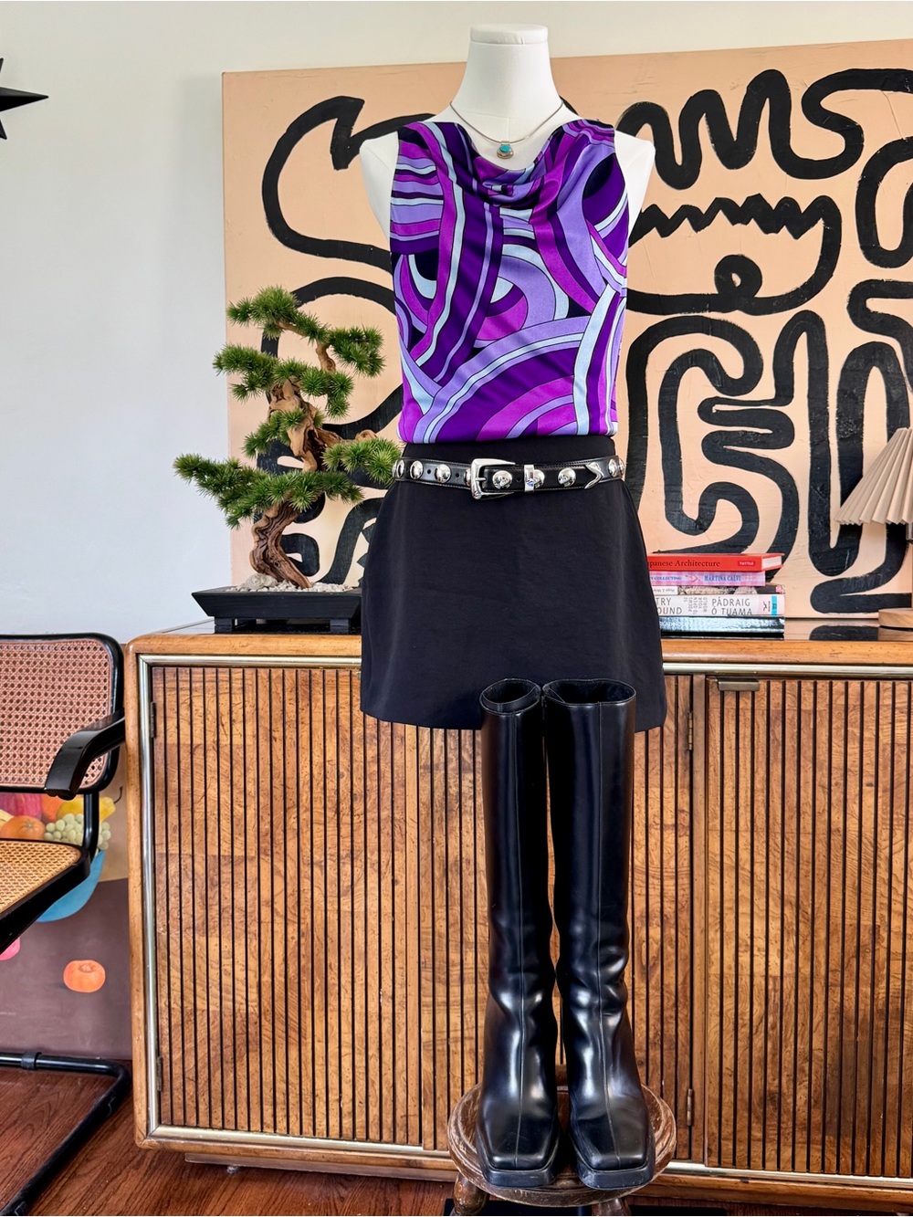 Vintage Purple Abstract Cowl Neck Top Pucci Inspired - Picture 2 of 6
